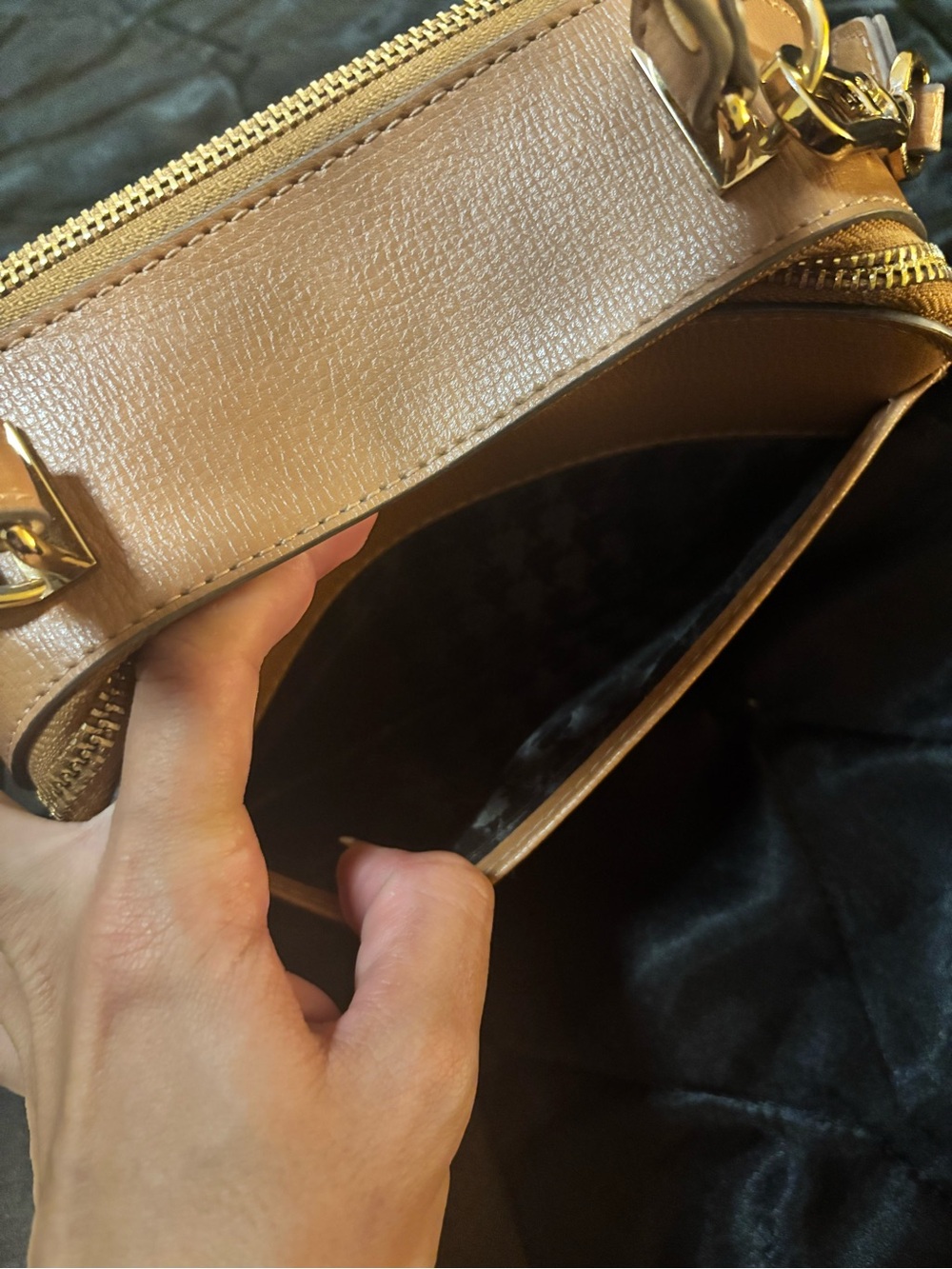 Karl Lagerfeld Paris Simone Top Handle Crossbody Bag Tan Honey Bear - Picture 7 of 11